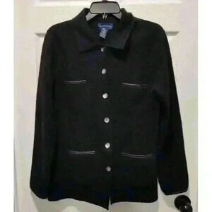 Charter Club Womens Button Front Pure Wool Jacket Size Small Black with‎ Pockets